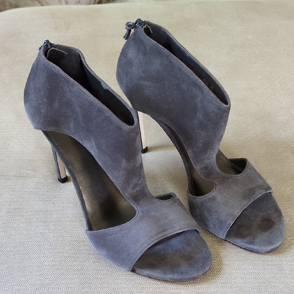 Stuart Weitzman Gray Suede Peep-Toe High Heel Sandals